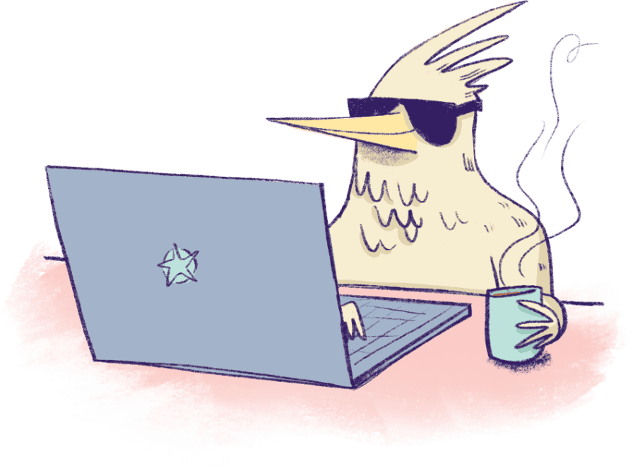 AI Bird working on a laptop